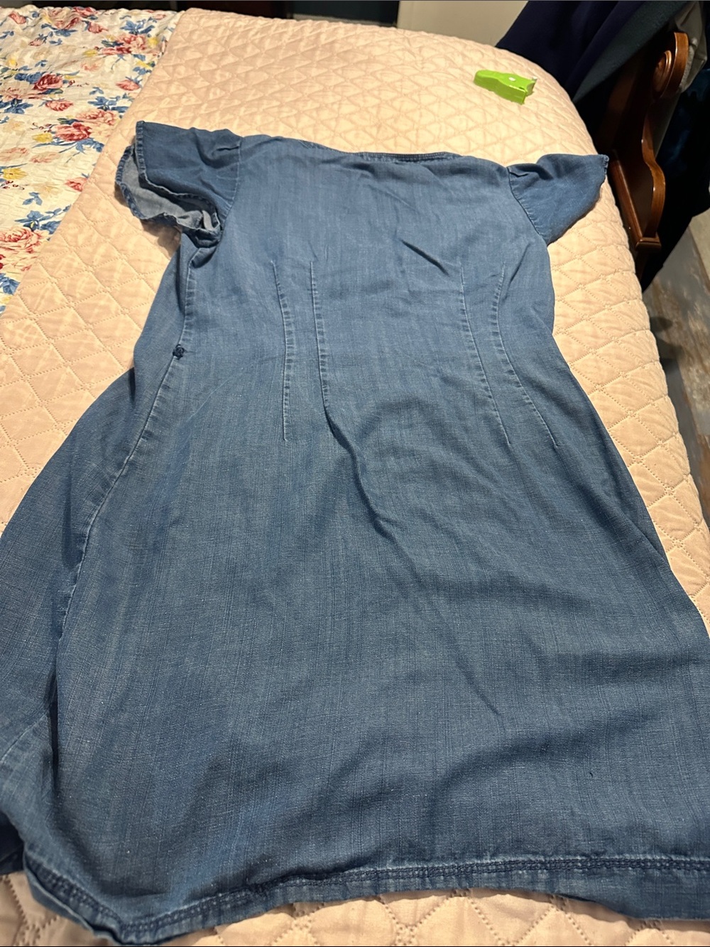 LOFT Blue Denim-Style Button Down Cap Sleeve Dress. Missing the belt - Picture 6 of 8